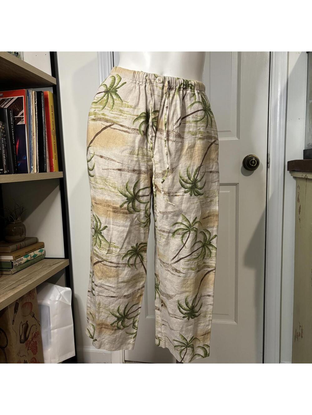 JM S Linen Tropical Trees Drawstring Pants